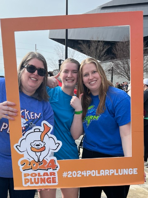 A picture of my mom, sister, and I from last year's Polar Plunge! #2024polarplunge